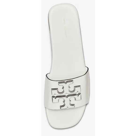 Tory Burch Ines Single Band Side Flat Slide Goat Leather Gardenia Shoe Size 8 - Picture 1 of 12